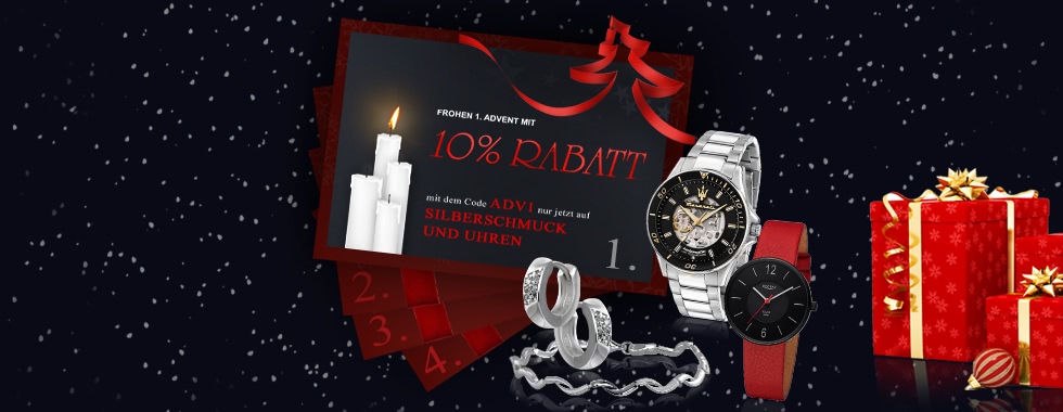 10% Rabatt auf Silberschmuck und Uhren bis 09.12.23 mit dem Code: ADV1
