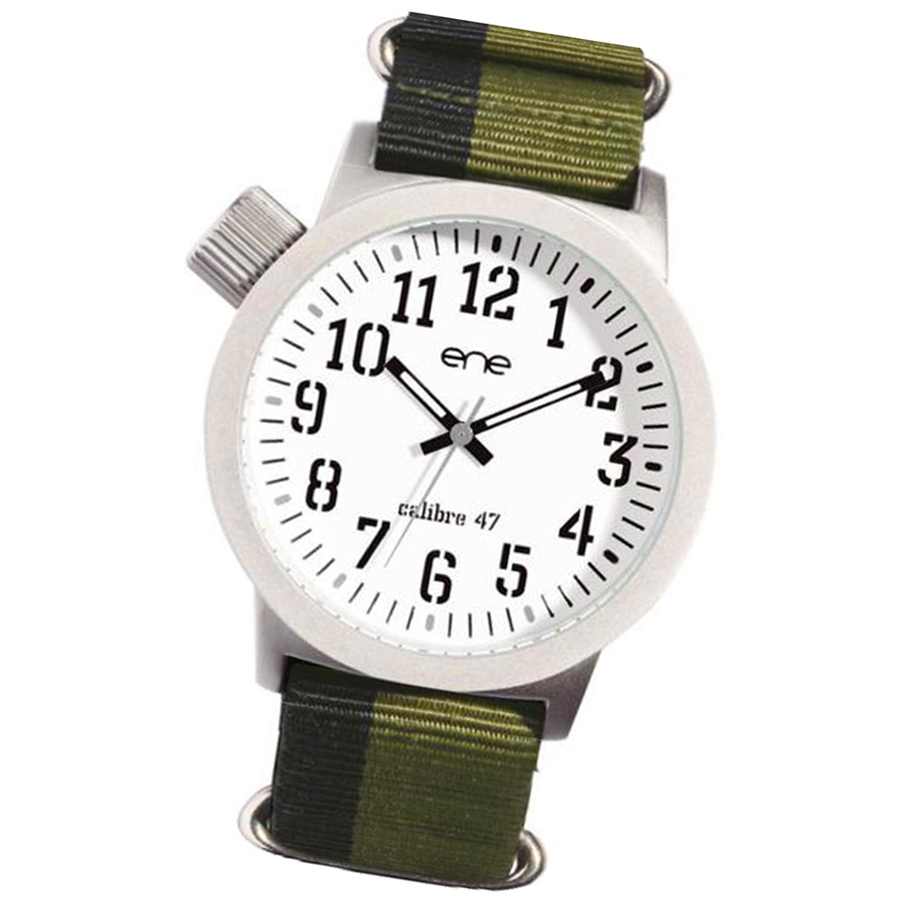 Ene Watch Modell 109 Nato, olive/weiß, 47mm, Nylon-Armband UE72180