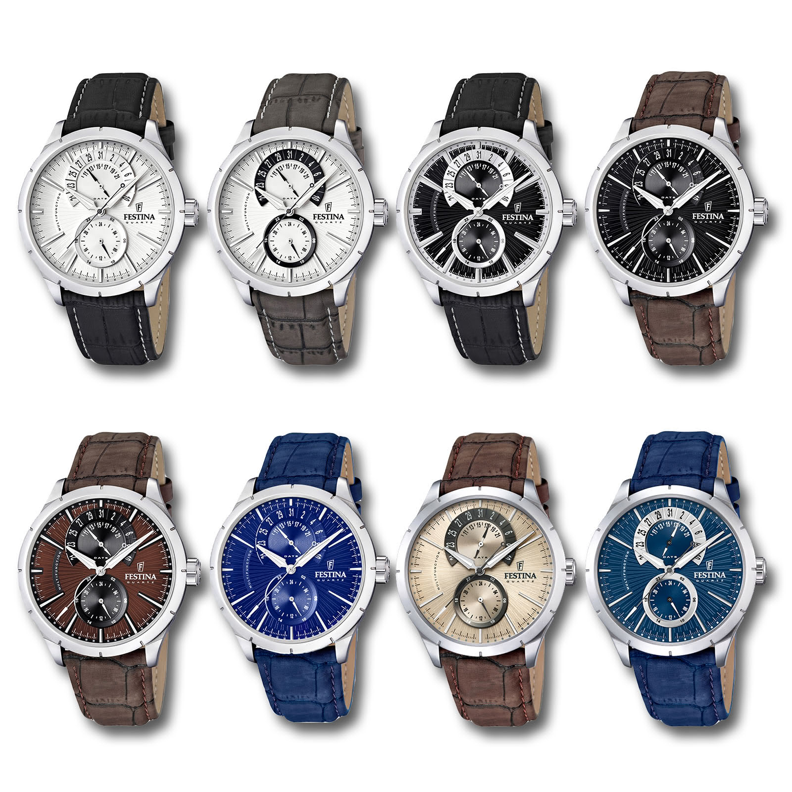 FESTINA Herrenuhr Retrograde F16573 Quarz Leder Armband Farbwahl UF16573/X