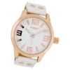OOZOO Damenuhr wei/rosegold 46mm, Uhr mit Leder-Armband UOC1150