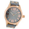 OOZOO Damenuhr blaugrau/rosegold 46mm, Uhr mit Leder-Armband UOC1154