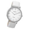 Oozoo Damen Armbanduhr silber Ultra Slim Quarz C9311 Lederarmband wei UOC9311