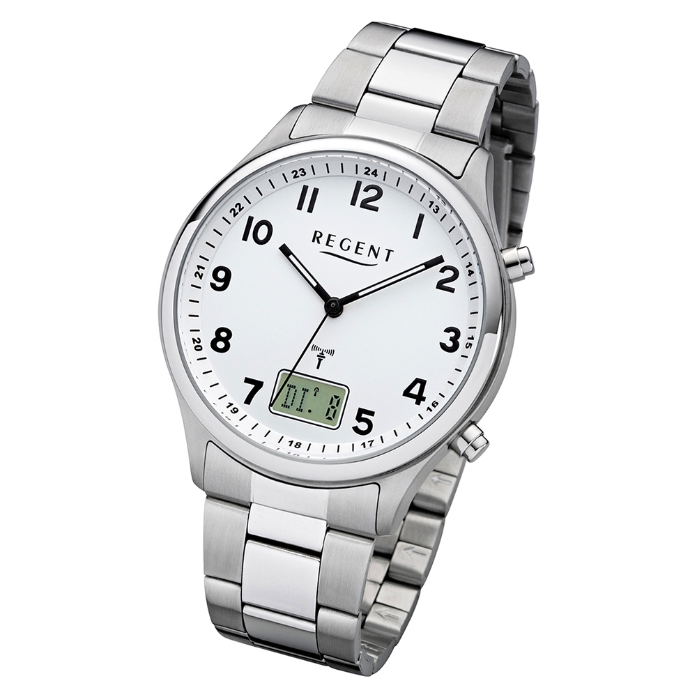 Regent Herren Funkuhr Analog-Digital FR-275 Funk-Uhr Metall silber URBA444