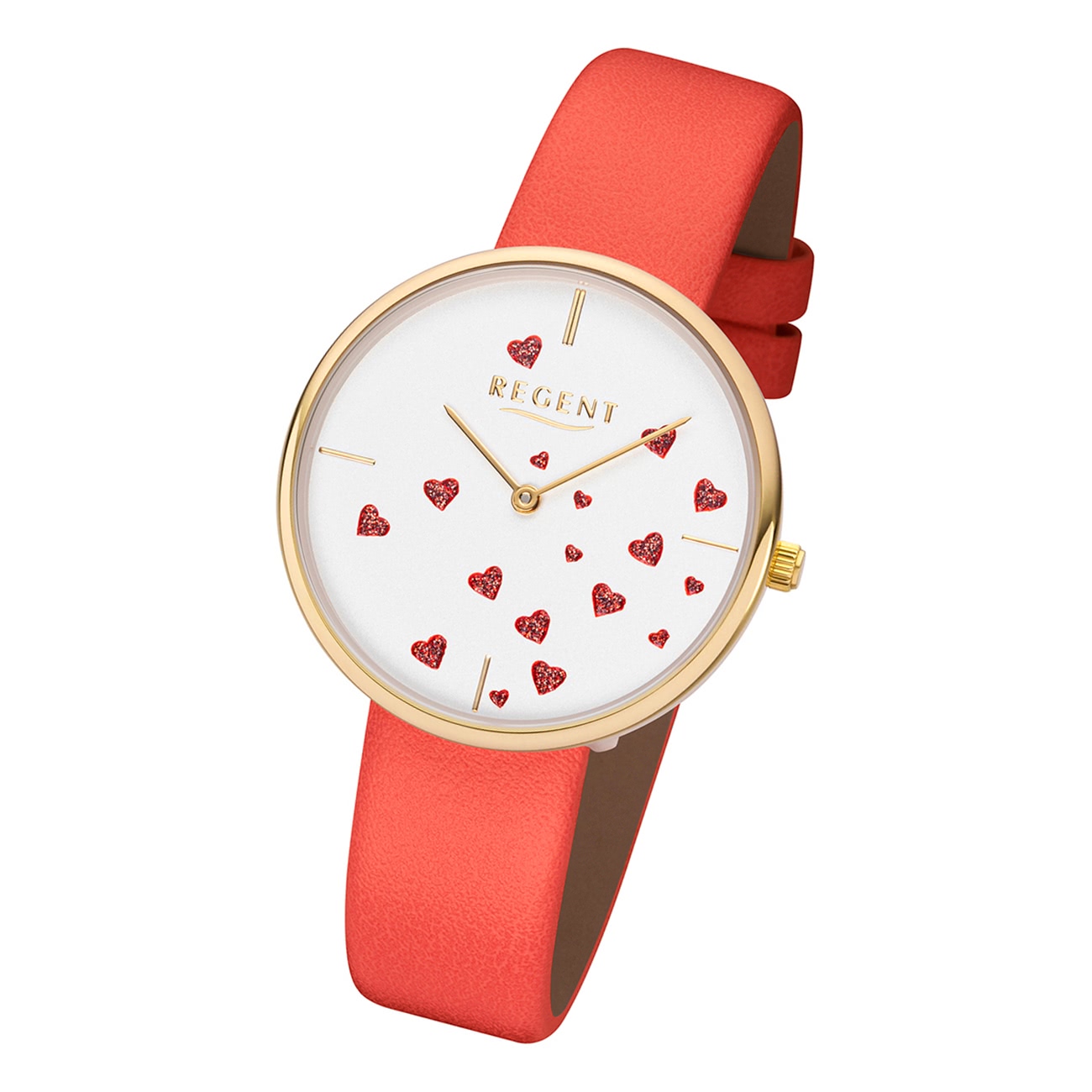 Regent Damen Armbanduhr Analog BA-609 Quarz-Uhr Leder rot URBA609