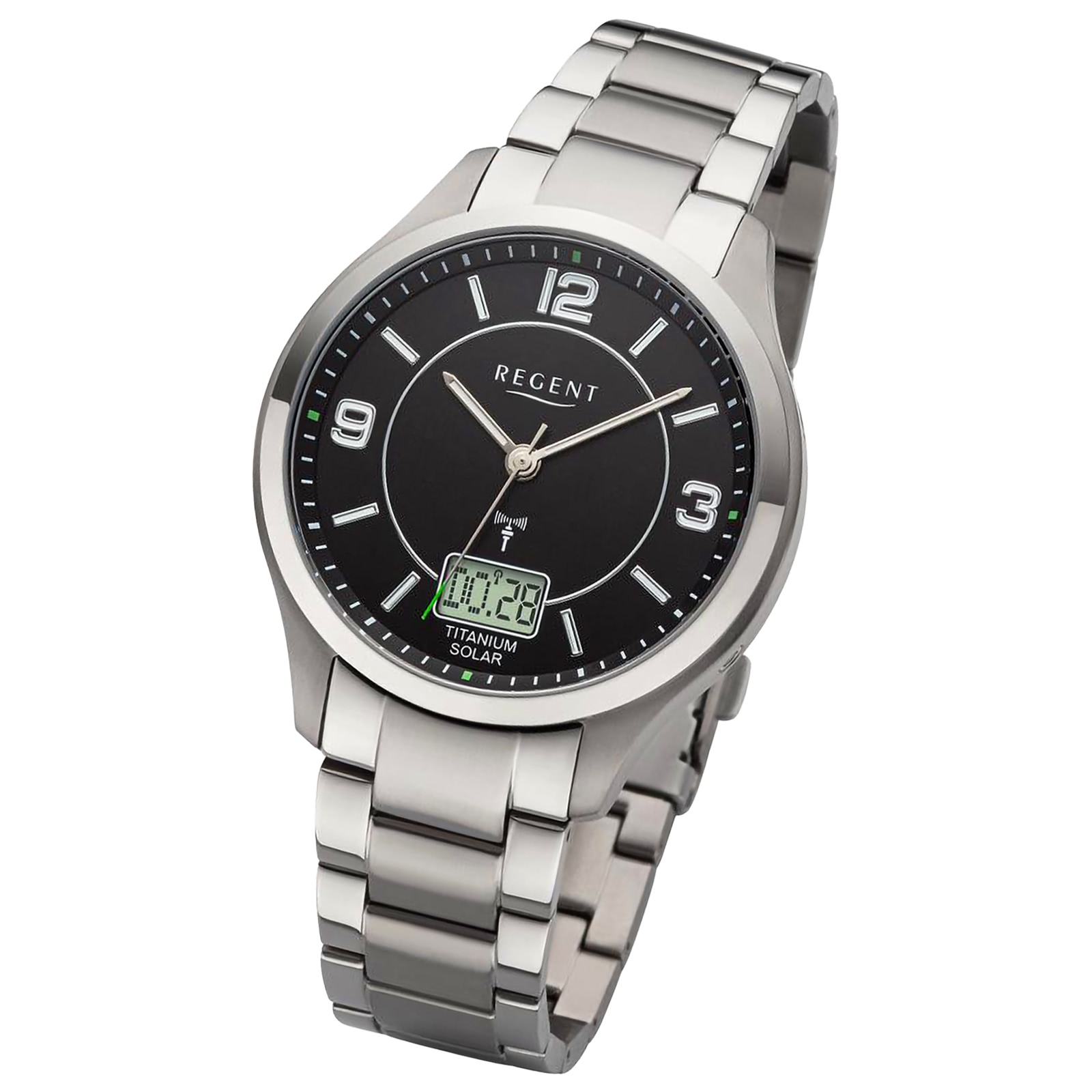 Regent Herren Funkuhr Analog-Digital Metallarmband silber URBA715