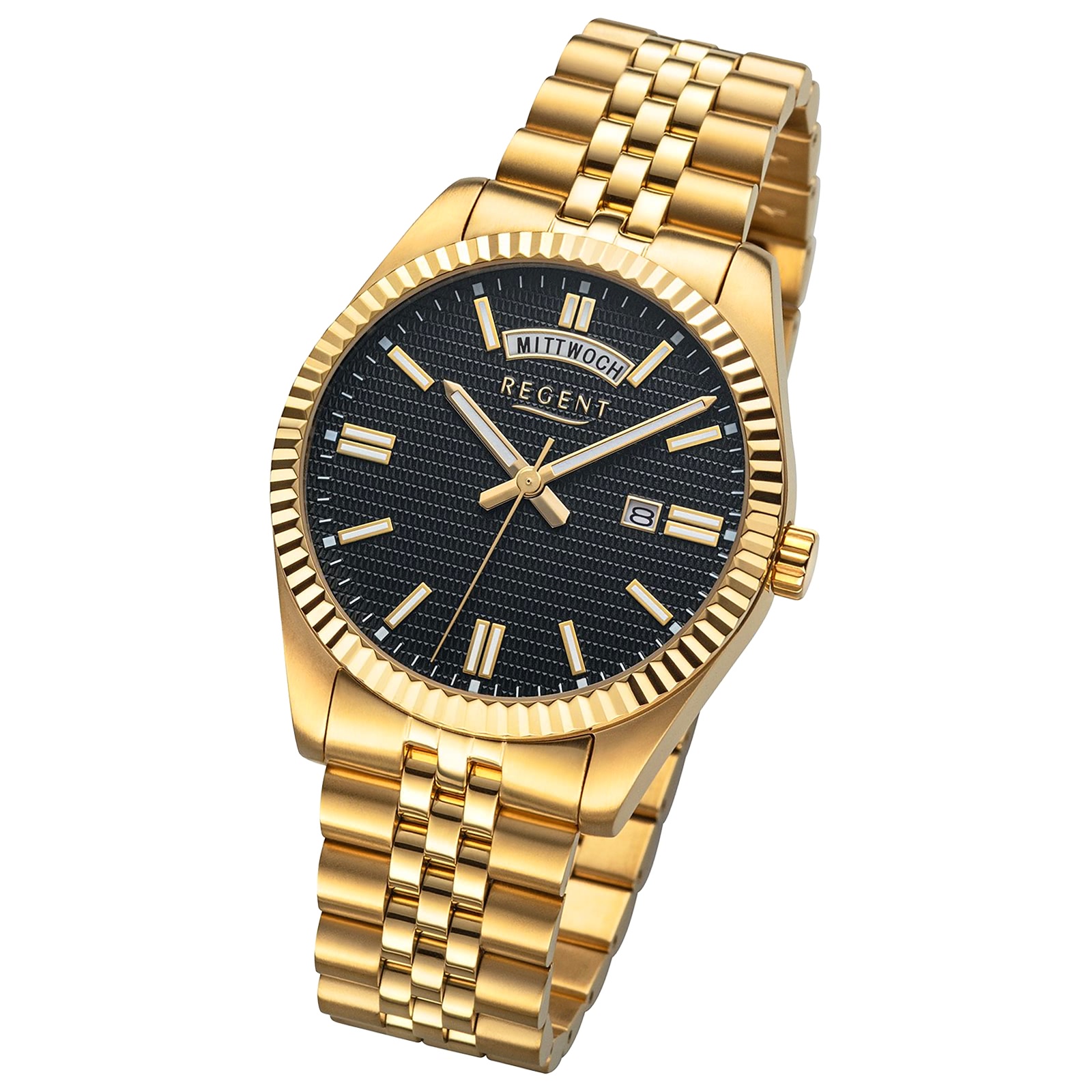 Regent Herrenuhr Edelstahl-Armbanduhr Analog Metallarmband gold URBA884