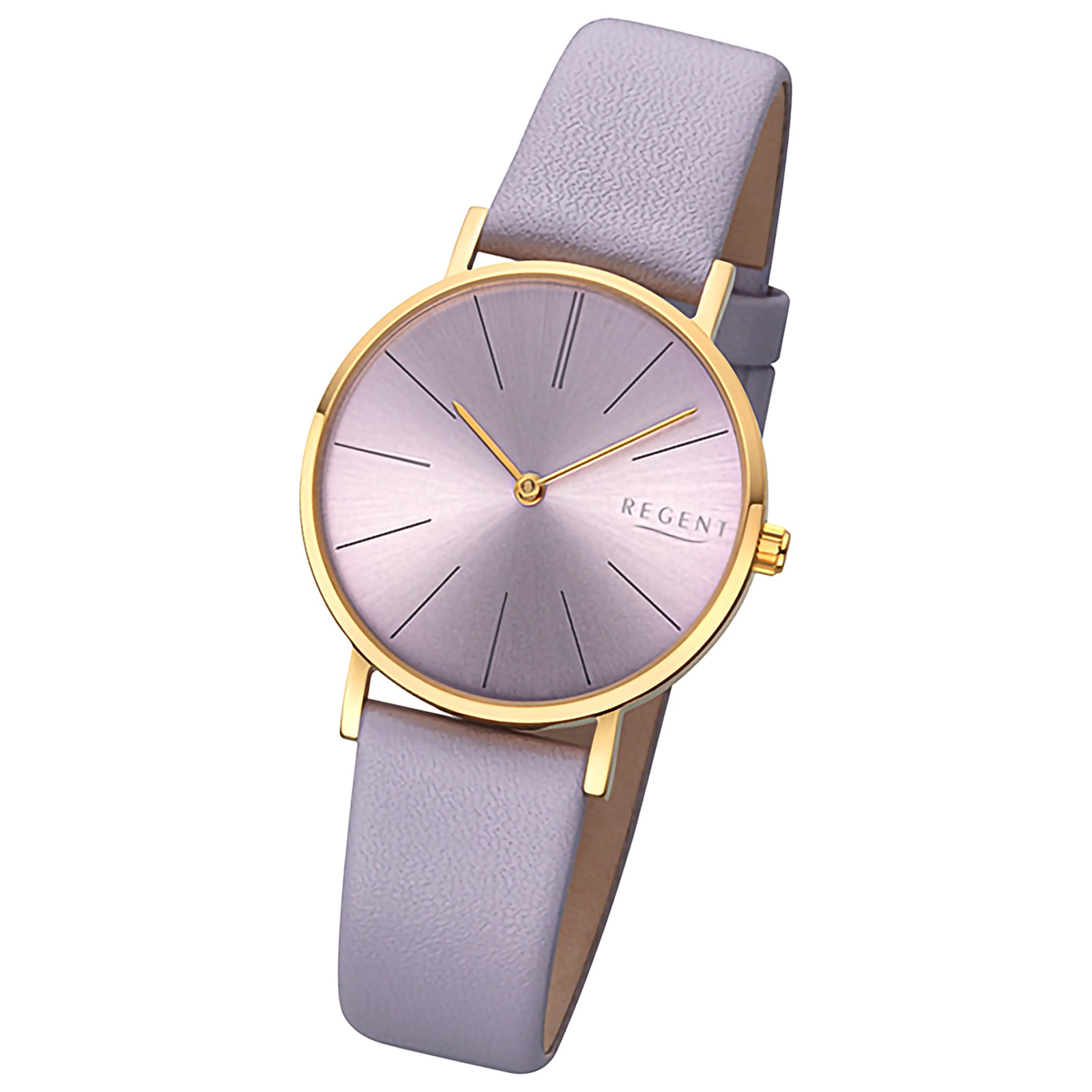 Regent Damenuhr Edelstahl-Armbanduhr Analog Lederarmband lila URBA891