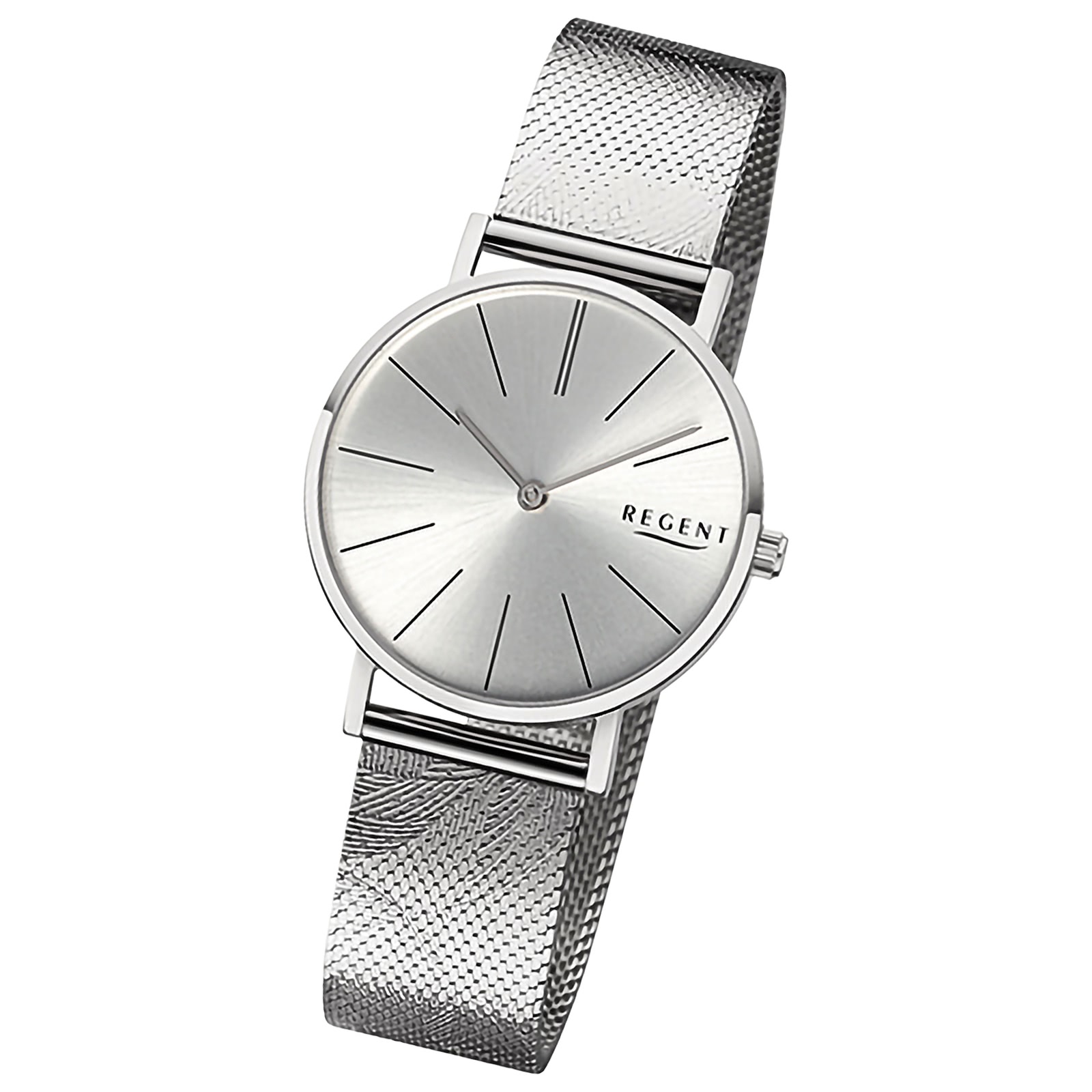 Regent Damenuhr Edelstahl-Armbanduhr Analog Mesh Metallarmband silber URBA898
