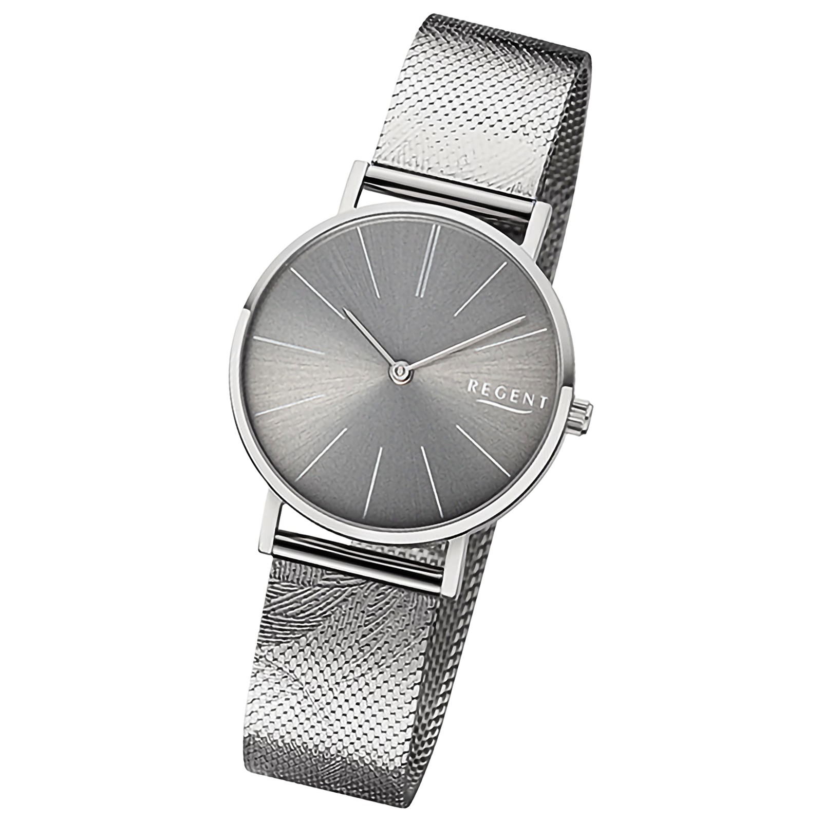 Regent Damenuhr Edelstahl-Armbanduhr Analog Mesh Metallarmband silber URBA899