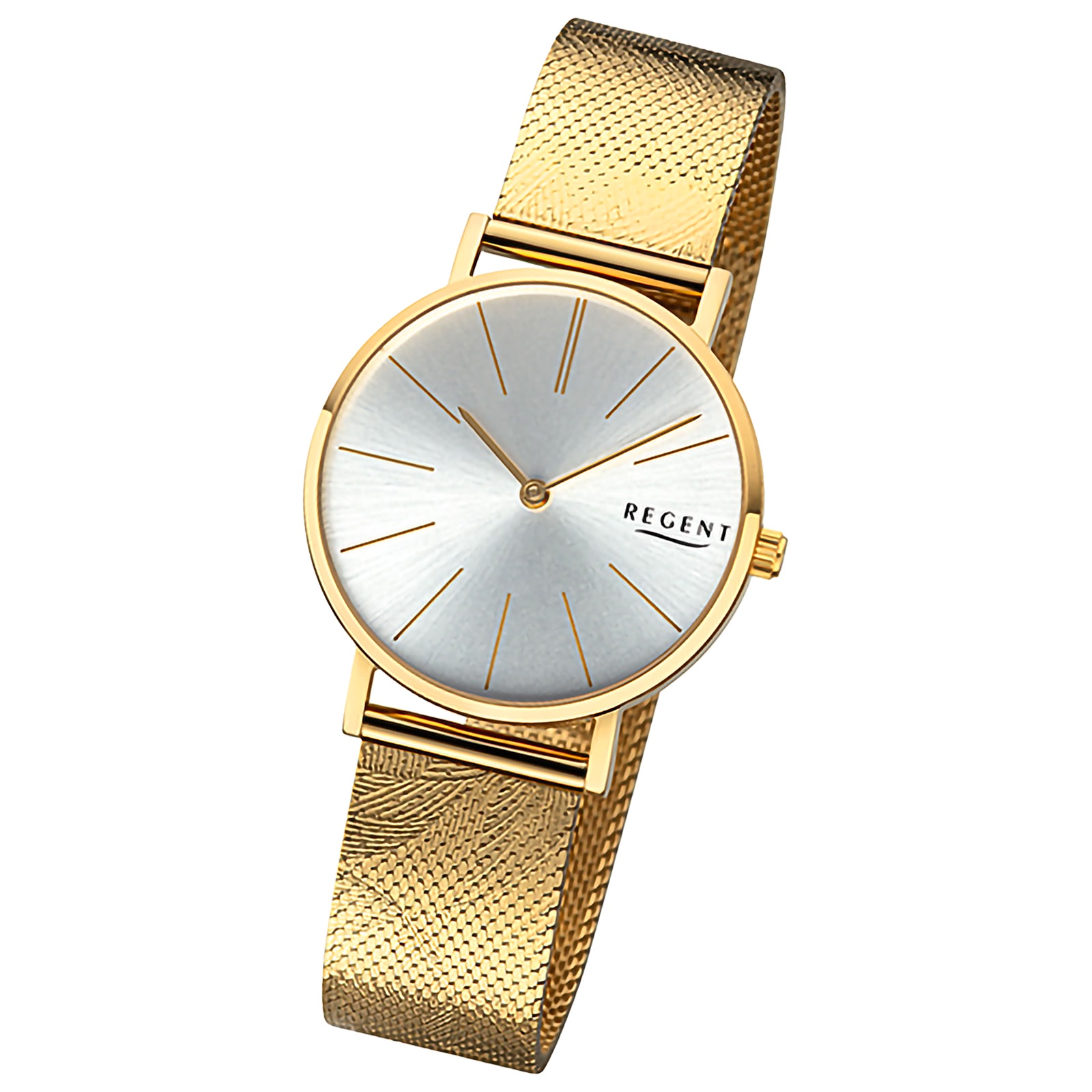 Regent Damenuhr Edelstahl-Armbanduhr Analog Mesh Metallarmband gold URBA900