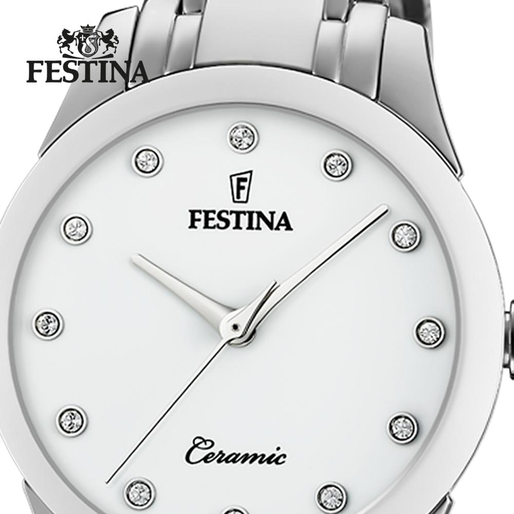 Festina Damen Uhr F20499/1 Edelstahl Keramik Armband-Uhr silber