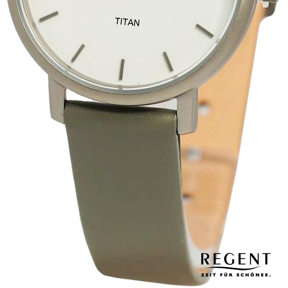 Regent Damen Armbanduhr Analog Lederarmband olive grün UR2094056