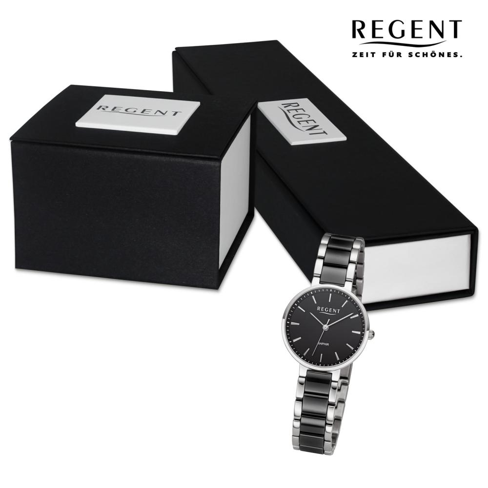 Regent Damen Armbanduhr Analog Keramikarmband silber schwarz