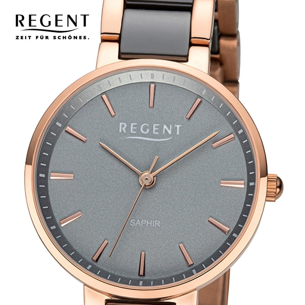 Regent Keramik Damen Uhr Armbanduhr Quarz rosegold schwarz