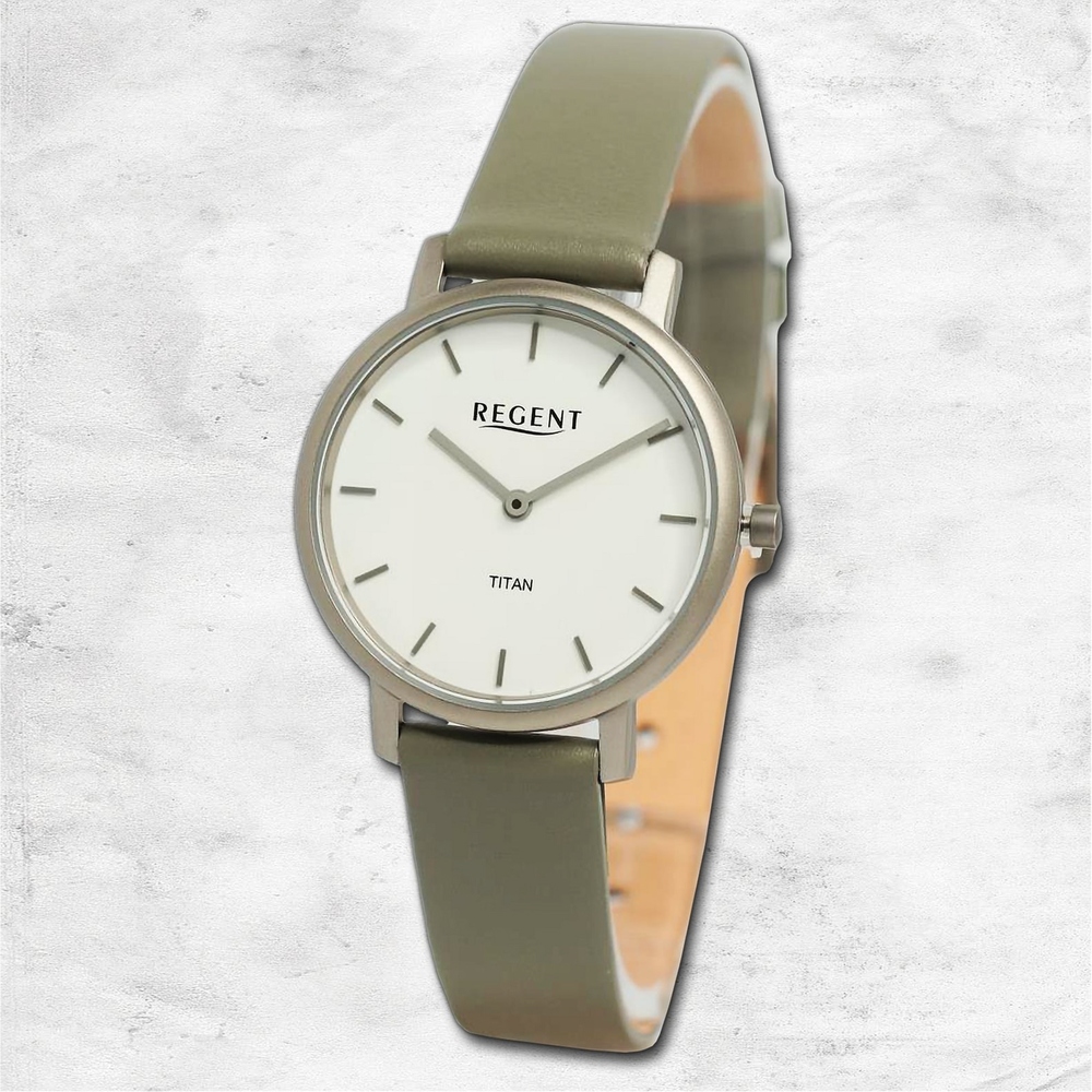 Regent Damen Armbanduhr Analog Lederarmband olive grün UR2094056